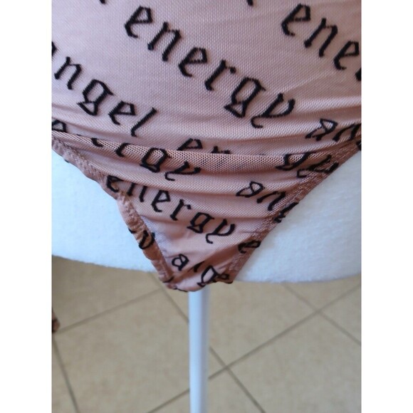 ASOS DESIGN angel energy flocked bodysuit in camel Size 8 - Picture 9 of 16